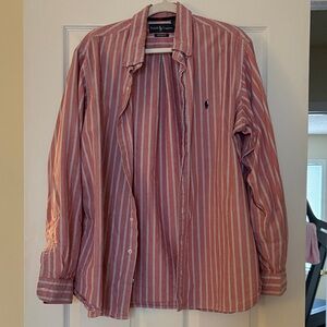 Ralph Lauren Red and White Vertical Stripe Button-Down Shirt